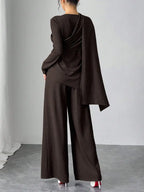 Asymmetric Design Shawl Set, High-End Casual Three-Piece