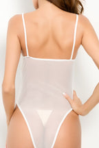 Lace & Fishnet Mesh Bodysuit in White