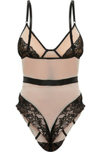 Nude Mesh Binding Detail Bodysuit in Nude