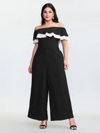 Off-Shoulder Lotus Leaf Neckline Jumpsuit