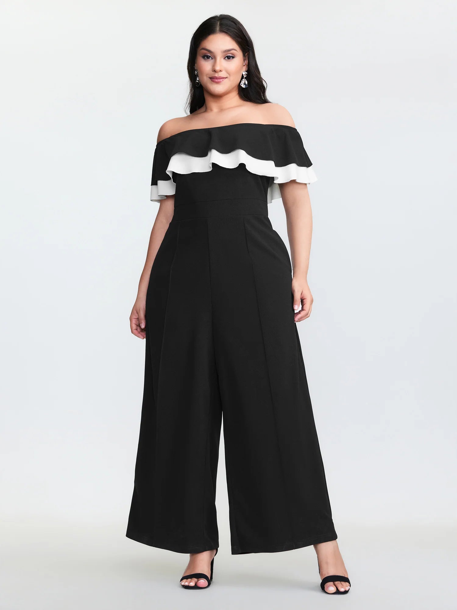 Off-Shoulder Lotus Leaf Neckline Jumpsuit