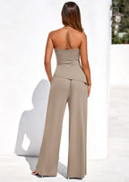 PRETTYGARDEN Summer Sets Women 2 Piece Outfits Asymmetrical Tube Tops and Pants Beach Vacation Airport Matching Lounge Set