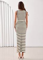 PRETTYGARDEN Sundresses for Women Summer Striped Knit Side Slit Spring Fashion Bodycon Maxi Dress Beach Vacation Clothes