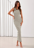 PRETTYGARDEN Sundresses for Women Summer Striped Knit Side Slit Spring Fashion Bodycon Maxi Dress Beach Vacation Clothes