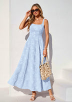PRETTYGARDEN Womens Summer Maxi Dresses Casual Sleeveless Square Neck Jacquard Flowy Wedding Guest Beach Boho Long Dress