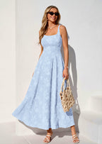 PRETTYGARDEN Womens Summer Maxi Dresses Casual Sleeveless Square Neck Jacquard Flowy Wedding Guest Beach Boho Long Dress