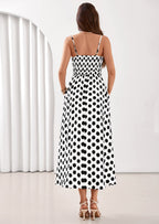 PRETTYGARDEN Womens Summer Dresses Spring Sleeveless Spaghetti Straps Casual Midi Dress Polka Dot Smocked Beach Sundress