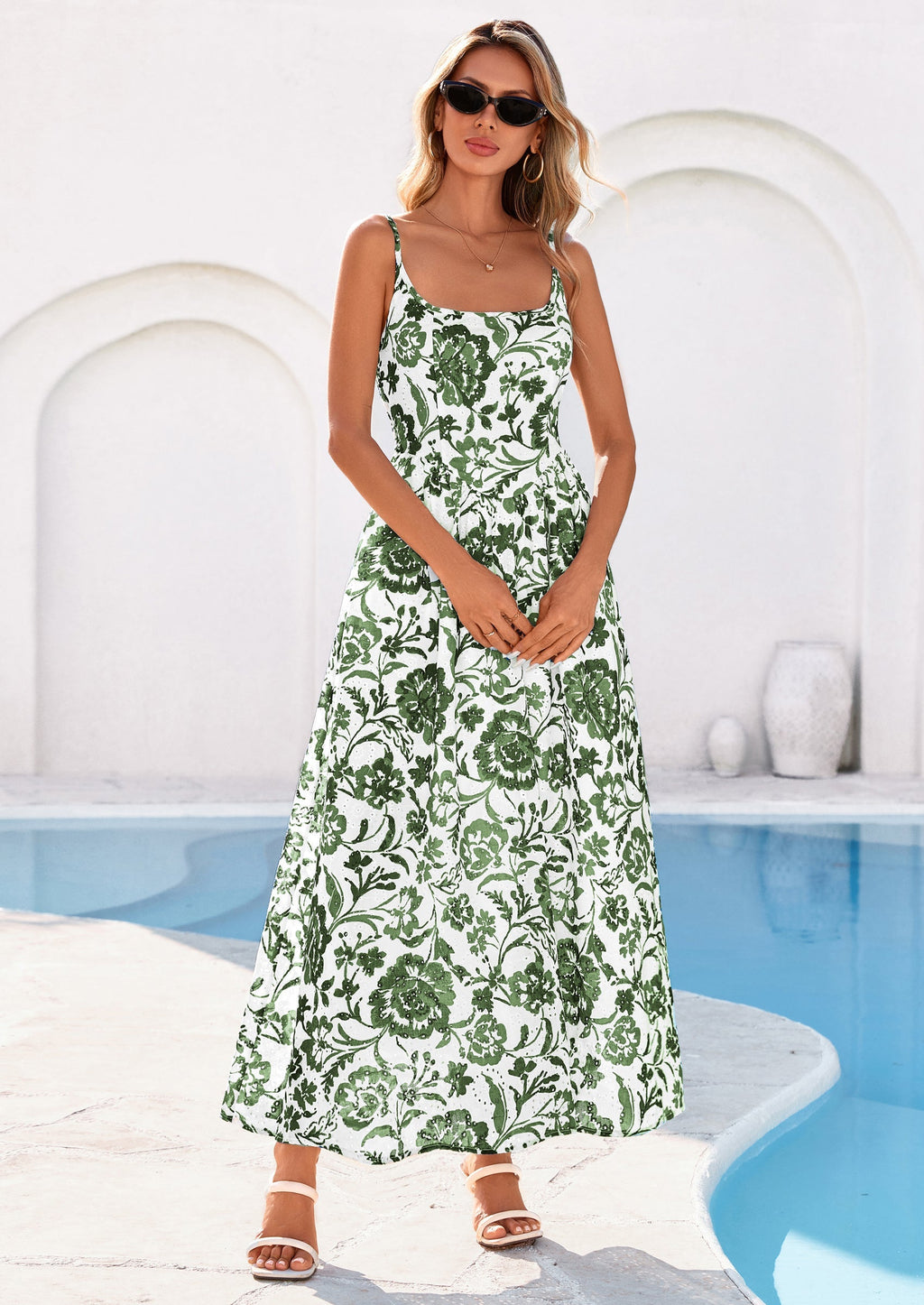 PRETTYGARDEN Womens Spring Boho Maxi Dress Eyelet Floral Long Flowy Sundresses Summer Beach Vacation Clothes