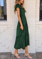 PRETTYGARDEN Midi Dress for Women Summer Floral Cap Sleeve Smocked Ruffle A Line Long Flowy Wedding Guest Dresses
