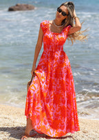 PRETTYGARDEN Women's Boho Maxi Dress Summer Cap Sleeve Long Flowy Beach Vacation Floral Sundresses Spring Resort Wear