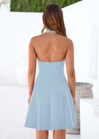PRETTYGARDEN Cocktail Dresses for Women Short Summer Elegant Halter V Neck Sleeveless A Line Spring Mini Party Dress