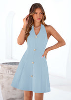 PRETTYGARDEN Cocktail Dresses for Women Short Summer Elegant Halter V Neck Sleeveless A Line Spring Mini Party Dress