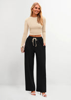 PRETTYGARDEN Women's 2 Piece Loungewear Long Sleeve Crop Top Wide Leg Palazzo Pants Set Tracksuits Casual Outfit