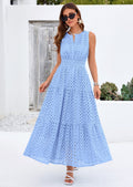 PRETTYGARDEN Summer Dresses for Women Sundresses Sleeveless V Neck Eyelet A Line Flowy Beach Vacation Spring Maxi Dress