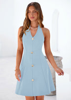 PRETTYGARDEN Cocktail Dresses for Women Short Summer Elegant Halter V Neck Sleeveless A Line Spring Mini Party Dress