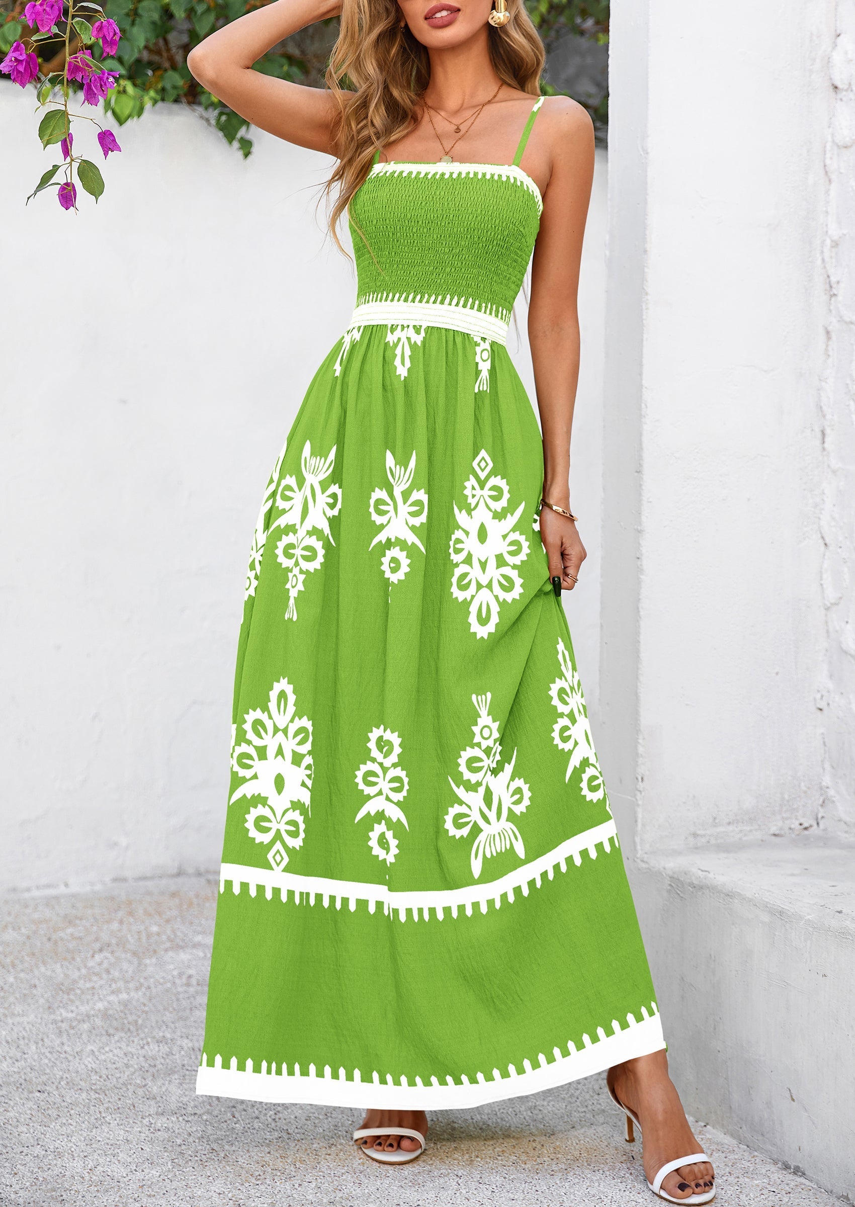 PRETTYGARDEN Summer Dress for Women Floral Sundress Spaghetti Strap Flowy Beach Vacation Boho Maxi Dresses