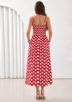 PRETTYGARDEN Womens Summer Dresses Spring Sleeveless Spaghetti Straps Casual Midi Dress Polka Dot Smocked Beach Sundress