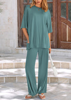 PRETTYGARDEN Women's 2 Piece Outfits Casual Short Sleeve Pullover Tops and Wide Leg Pants Lounge Sets Tracksuits