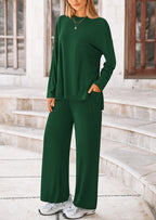 PRETTYGARDEN Women's Two Piece Lounge Sets Matching Long Sleeve Shirts Wide Leg Pants Tracksuits Travel Outfits Fall Clothes