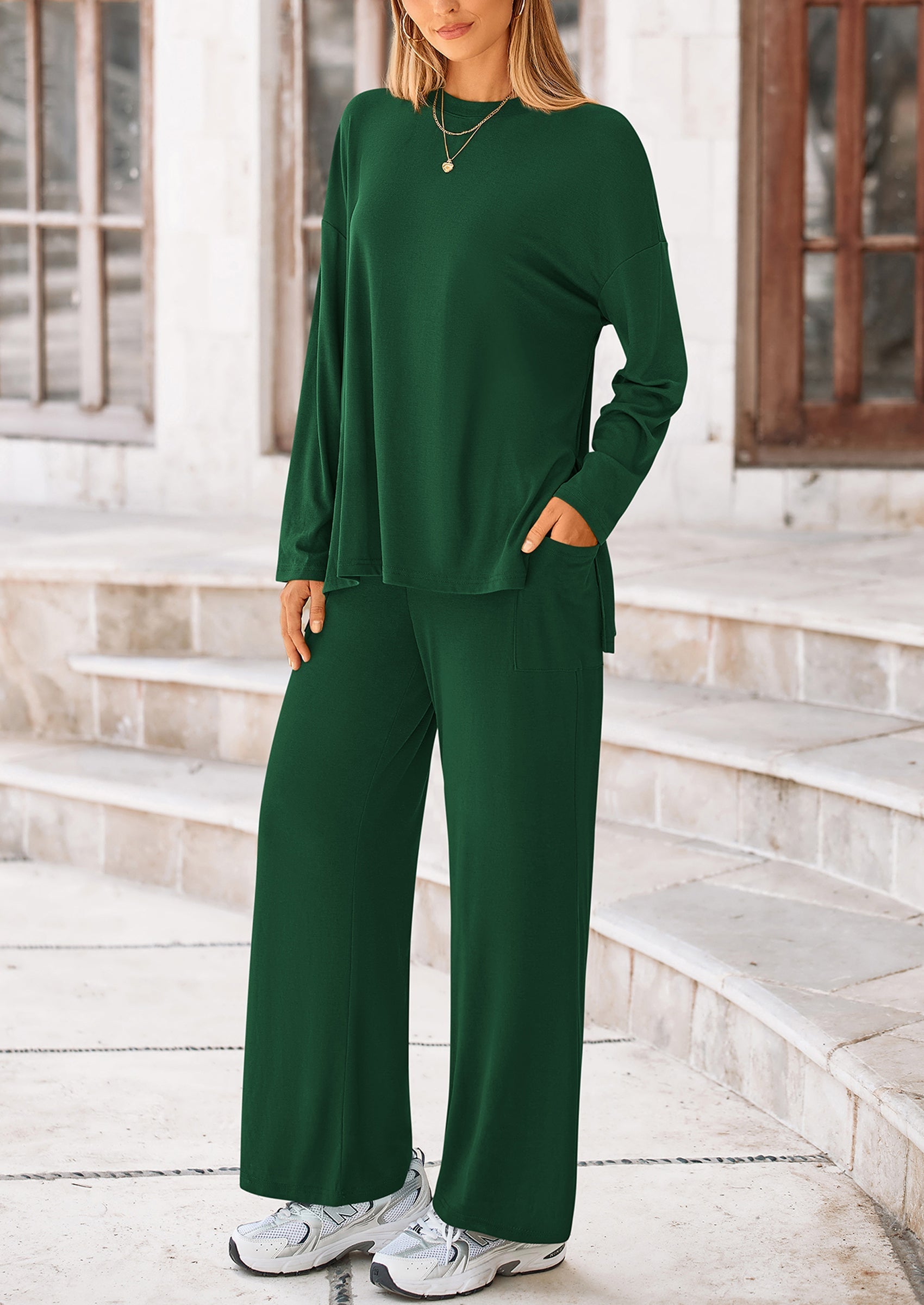 PRETTYGARDEN Women's Two Piece Lounge Sets Matching Long Sleeve Shirts Wide Leg Pants Tracksuits Travel Outfits Fall Clothes