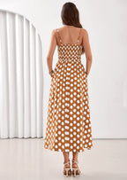 PRETTYGARDEN Womens Summer Dresses Spring Sleeveless Spaghetti Straps Casual Midi Dress Polka Dot Smocked Beach Sundress