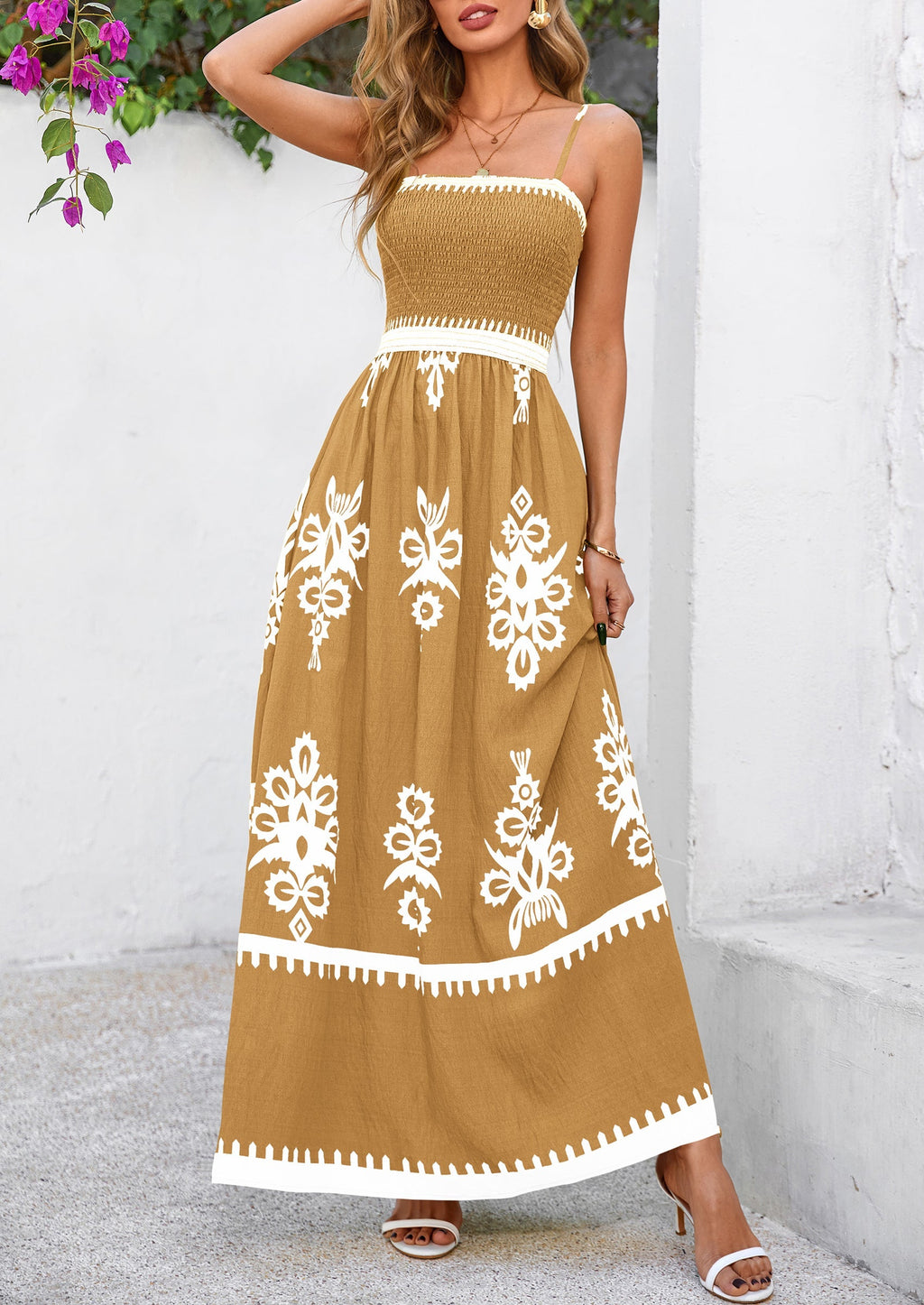 PRETTYGARDEN Summer Dress for Women Floral Sundress Spaghetti Strap Flowy Beach Vacation Boho Maxi Dresses