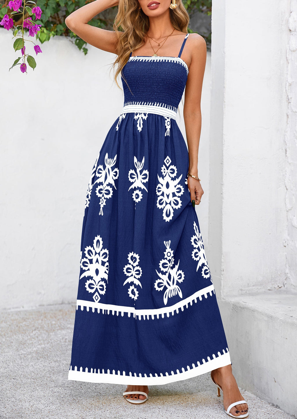 PRETTYGARDEN Summer Dress for Women Floral Sundress Spaghetti Strap Flowy Beach Vacation Boho Maxi Dresses