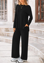PRETTYGARDEN Women's 2 Piece Outfits Casual Short Sleeve Pullover Tops and Wide Leg Pants Lounge Sets Tracksuits