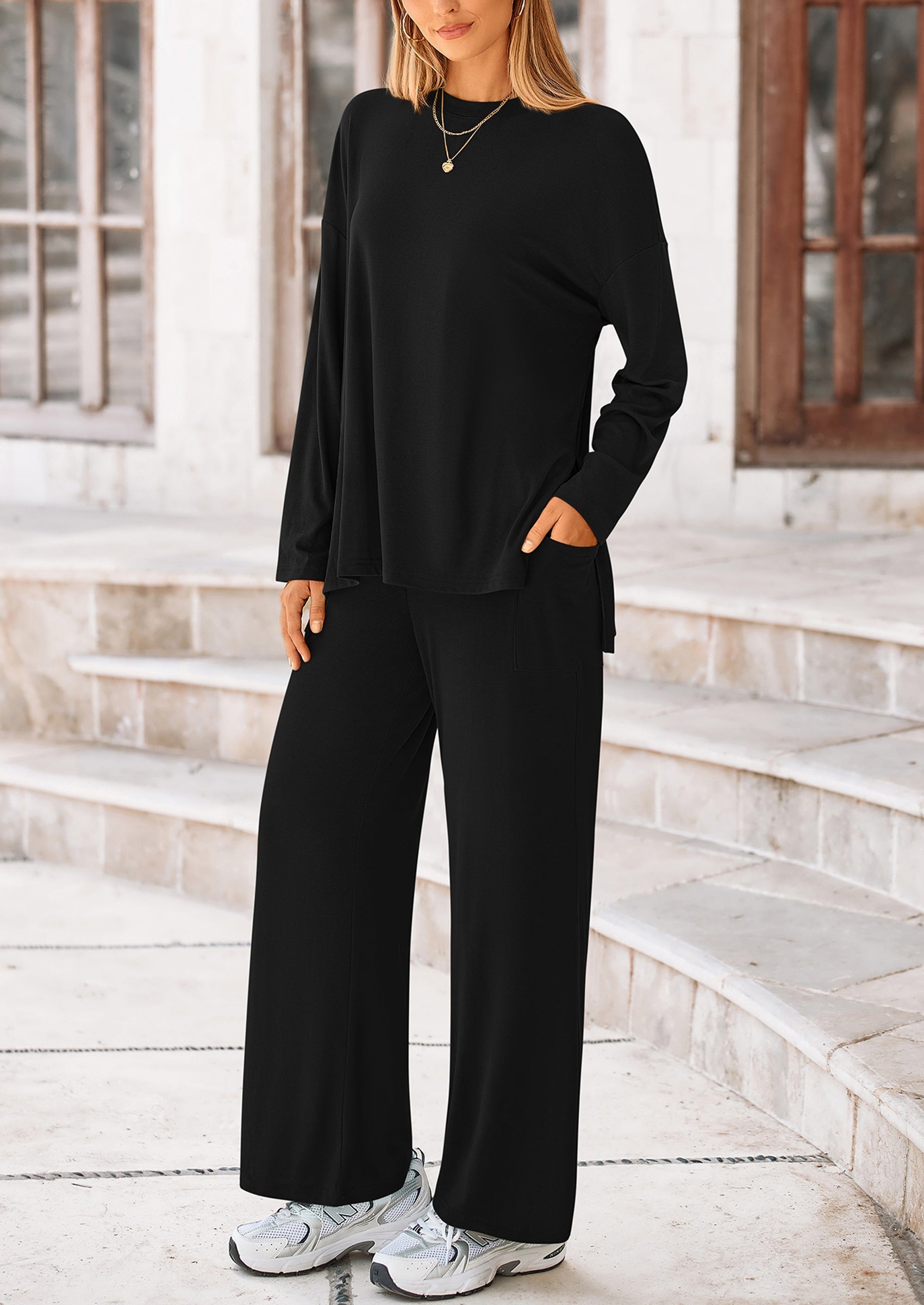 PRETTYGARDEN Women's 2 Piece Outfits Casual Short Sleeve Pullover Tops and Wide Leg Pants Lounge Sets Tracksuits