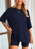 PRETTYGARDEN Women's Two Piece Lounge Set Summer Casual Oversized Shirts Biker Shorts Matching Airport Travel Outfit