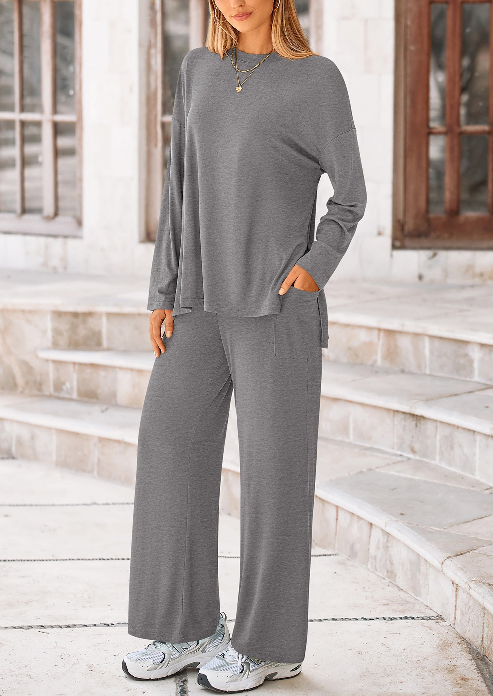 PRETTYGARDEN Women's 2 Piece Outfits Casual Short Sleeve Pullover Tops and Wide Leg Pants Lounge Sets Tracksuits
