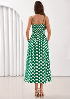 PRETTYGARDEN Womens Summer Dresses Spring Sleeveless Spaghetti Straps Casual Midi Dress Polka Dot Smocked Beach Sundress
