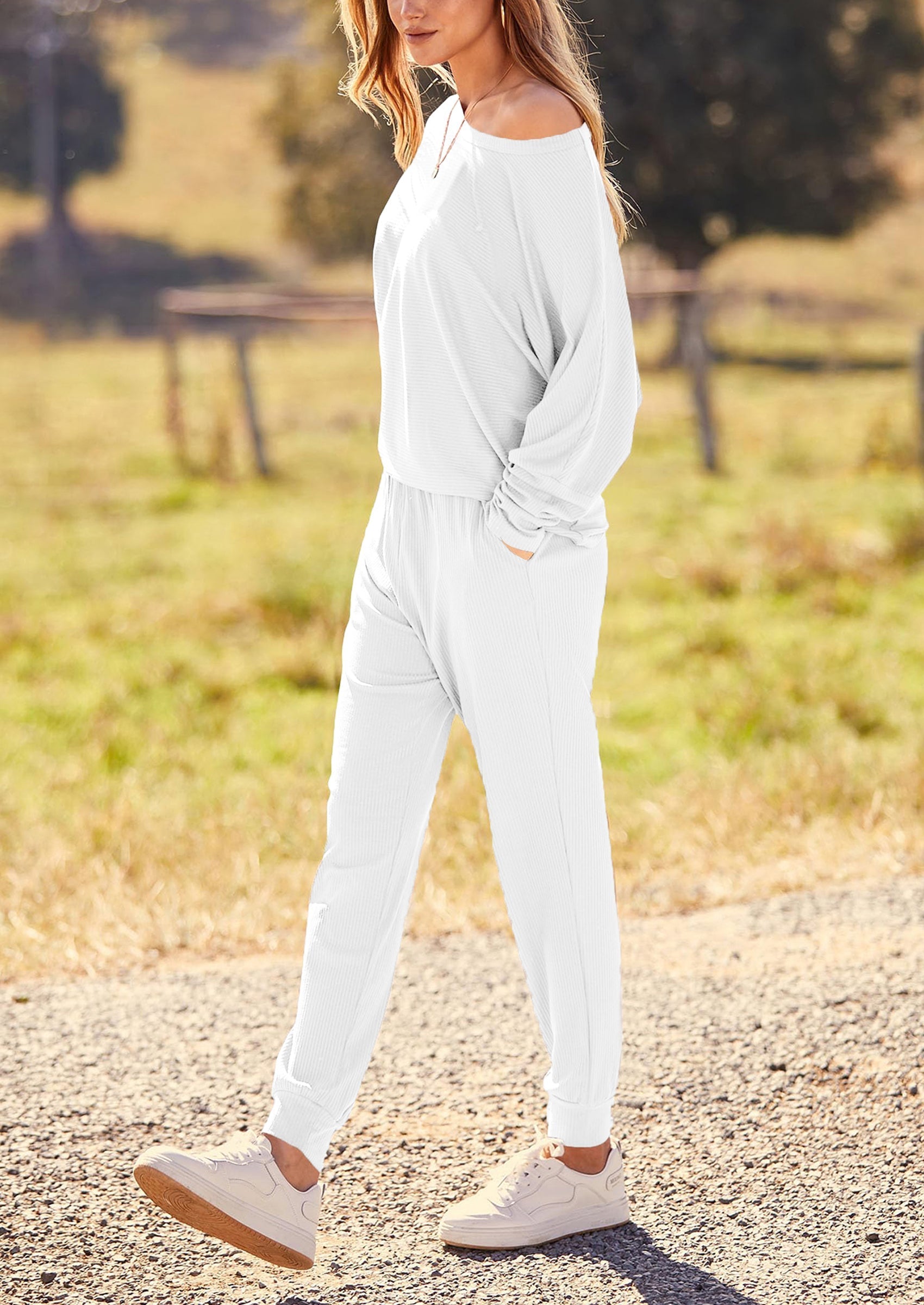 PRETTYGARDEN Women's Fall 2 Piece Lounge Set Long Sleeve Tops Ribbed Pants Spring Matching Sweatsuit Travel Outfits Clothes