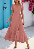PRETTYGARDEN Women's Summer Maxi Dress Casual Wrap Floral Boho Short Sleeve V Neck Split Ruffle Beach Long Dresses
