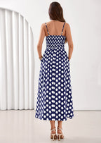 PRETTYGARDEN Womens Summer Dresses Spring Sleeveless Spaghetti Straps Casual Midi Dress Polka Dot Smocked Beach Sundress