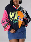 Women's Colorblock Letter Print Drop Shoulder Pullover