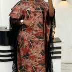 Luxury Elegant Full-Length Brocade Kaftan with Matching Head Scarf