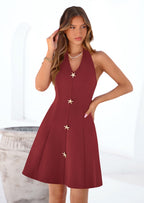 PRETTYGARDEN Cocktail Dresses for Women Short Summer Elegant Halter V Neck Sleeveless A Line Spring Mini Party Dress