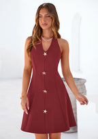 PRETTYGARDEN Cocktail Dresses for Women Short Summer Elegant Halter V Neck Sleeveless A Line Spring Mini Party Dress