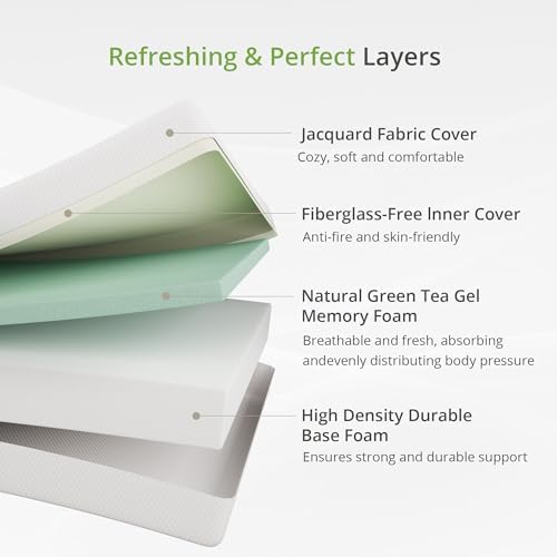 EGOHOME 14 Inch King Mattress, Memory Foam Mattress in a Box with Cooling Green Tea Gel, Relieve Pressure with Medium Support, CertiPUR-US Certified, 80''L x 76''W, White