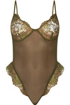 Lace Frill Mesh Bodysuit in Khaki
