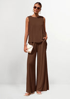 PRETTYGARDEN Women's Two Piece Matching Lounge Sets Asymmetrical Split Tank Tops Wide Leg Pants Summer Outfits Tracksuit