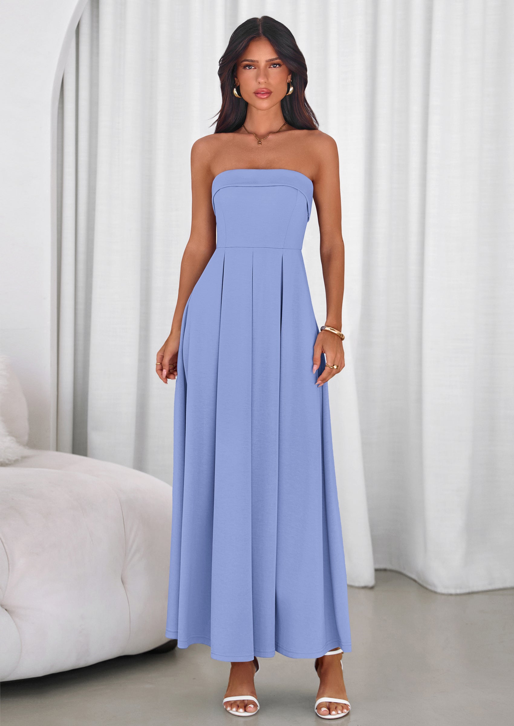 PRETTYGARDEN Cocktail Dresses for Women Summer Formal Elegant Tube Top Strapless Spring Wedding Guest Party Midi Dress