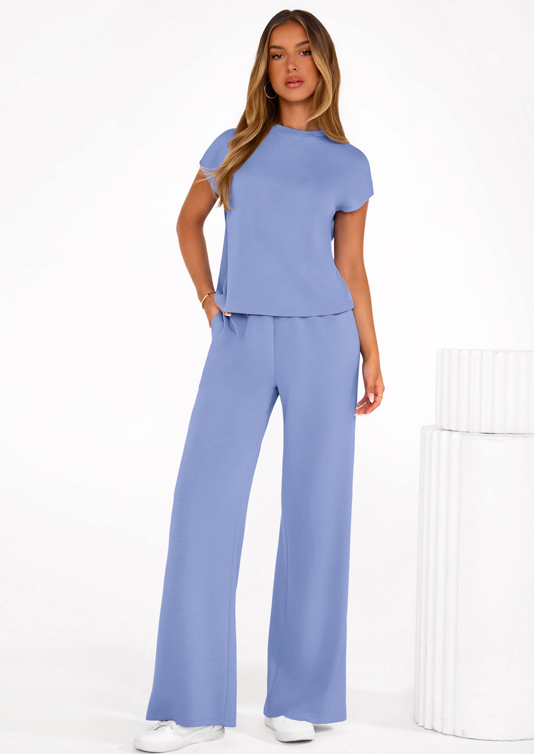 PRETTYGARDEN Womens 2 Piece Outfits Casual Cap Sleeve Lounge Set Summer Tracksuits Matching Sets Beach Fashion Travel Clothes