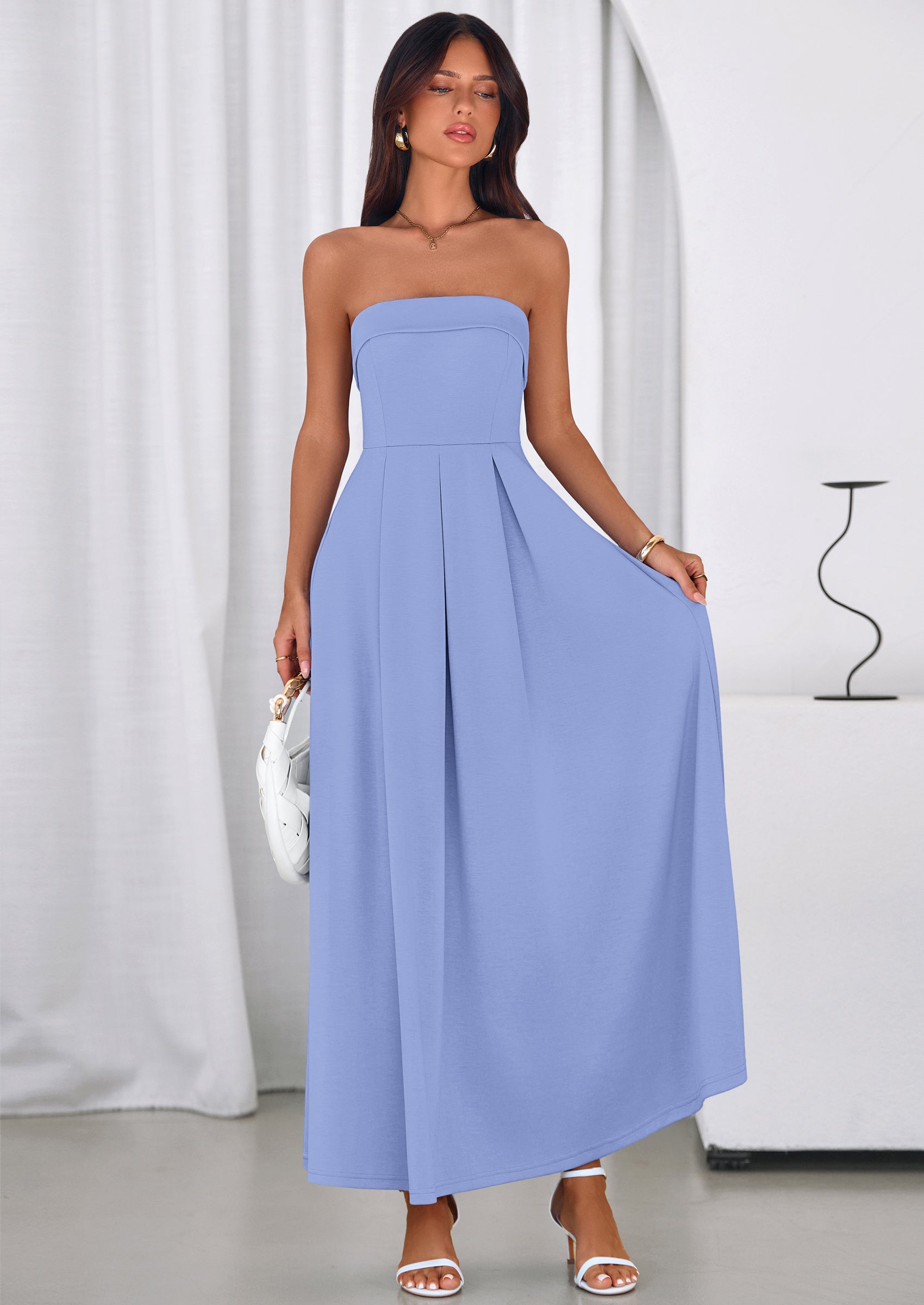 PRETTYGARDEN Cocktail Dresses for Women Summer Formal Elegant Tube Top Strapless Spring Wedding Guest Party Midi Dress