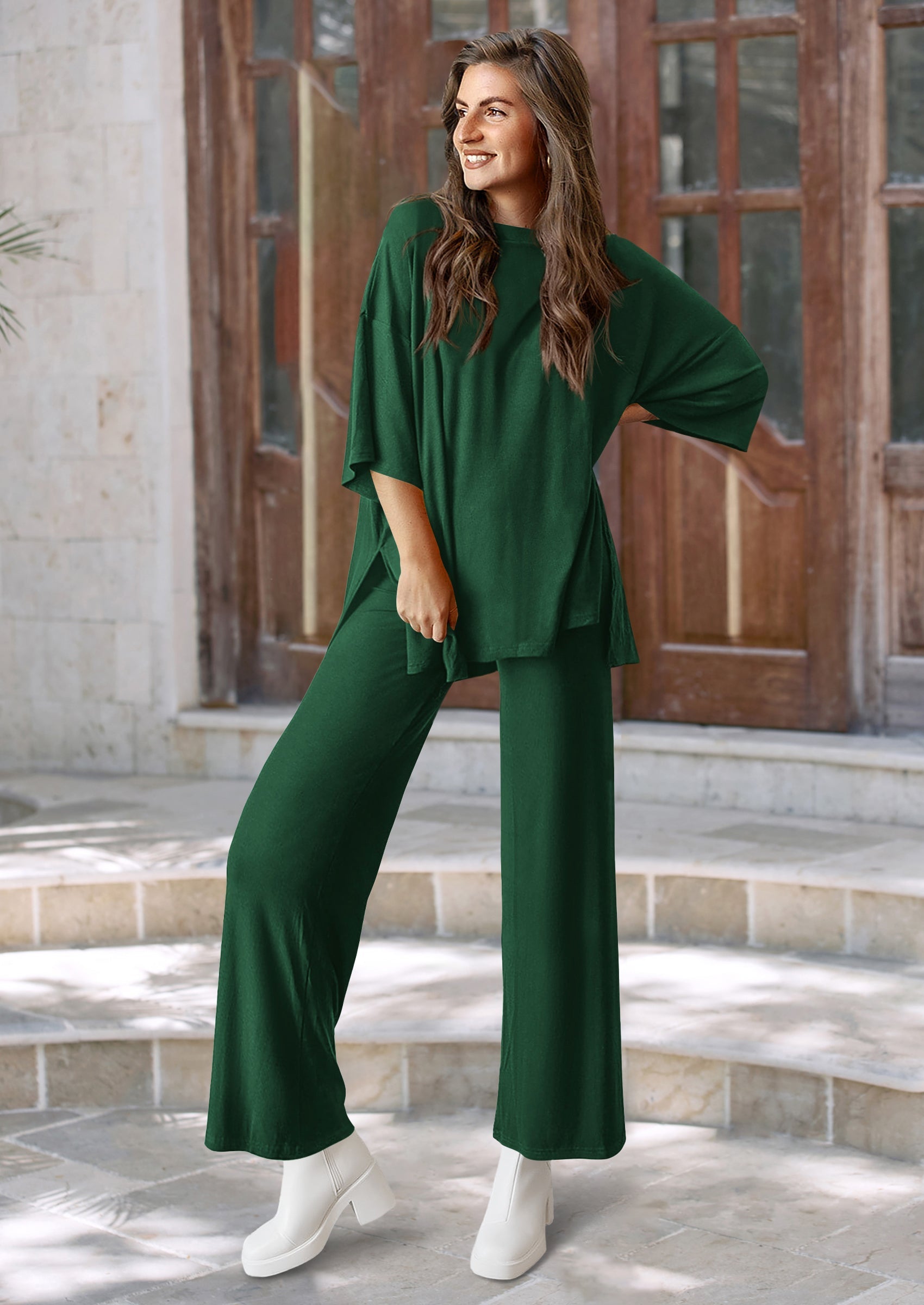 PRETTYGARDEN Women's 2 Piece Outfits Casual Short Sleeve Pullover Tops and Wide Leg Pants Lounge Sets Tracksuits