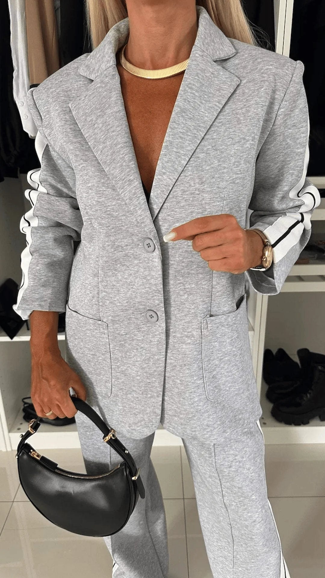 Women's Formal Fashion Set Lapel Long Sleeve Casual Suit