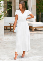 PRETTYGARDEN Women's Maxi Dresses Summer Trendy Cap Short Sleeve Button V Neck Casual Flowy Pleated Long Dress