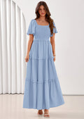 PRETTYGARDEN Summer Dresses for Women Boho Swiss Dot Smocked Square Neck Short Sleeve Spring Wedding Guest Maxi Dress