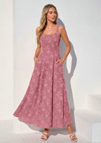 PRETTYGARDEN Womens Summer Maxi Dresses Casual Sleeveless Square Neck Jacquard Flowy Wedding Guest Beach Boho Long Dress